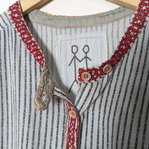 Johnny Was Hickory Stripe Oversize Cotton Tunic Embroidered Swim Cover - Picture 4 of 9